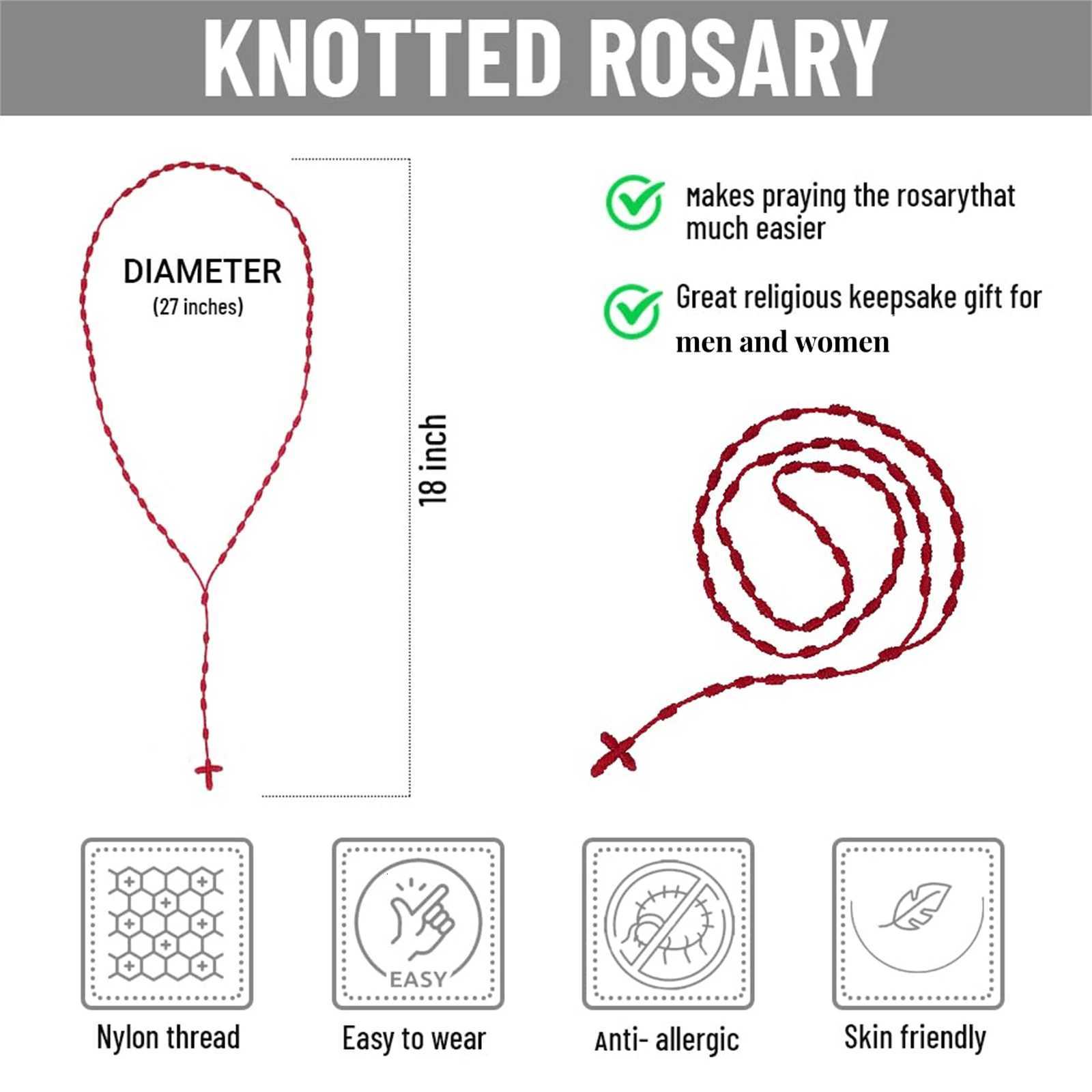 Handmade Knotted rosary with Cross Charm Red rope rosary necklace cord Black thread rosary Catholic Spiritual Prayer GiftXJ251024