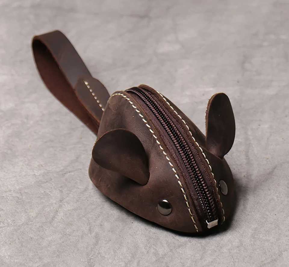 ZRCX Genuine Leather Small Coin Purse Creative Lovely Rat Zipper Key Case Men Women Portable Key Wallets Childrens Key Bags Z251023
