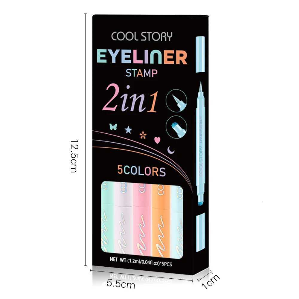 5PcSet Love Flowers Eyeliner Stamp Pen Colorful Pink Blue Liquid Eyeliner Doubleended Seal Eye Liner Pencil Fast Drying MakeupL251024