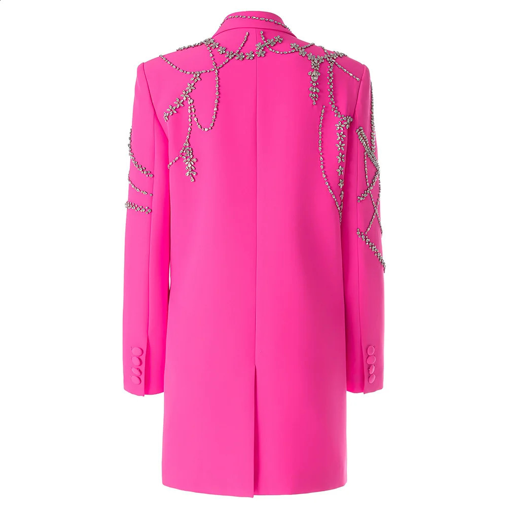 Festival Outfits with Diamonds Outfit Blazer Handmade Long Blazer Dress Jacket Double Breasted Button Pink Dress Suit Women 251020