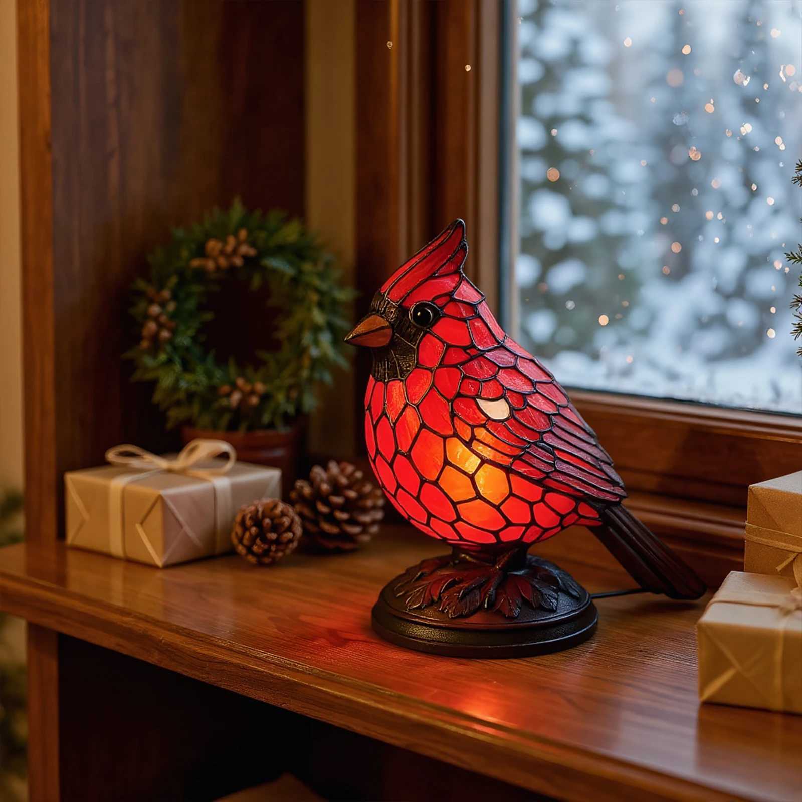 Christmas Art Decor Light Decorative Red Bird Table Lamp Red Bird Night Light for Bedroom Living Room C251115