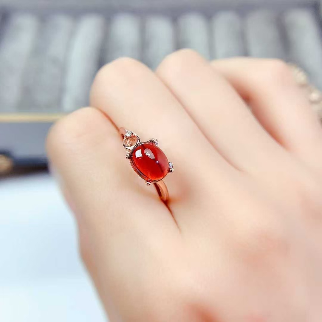 925 silver Cabochon gemstone ring natural garnet ring with certificate 7mm*9mm 2ct real garnet jewelry with thick 18K gold plating
