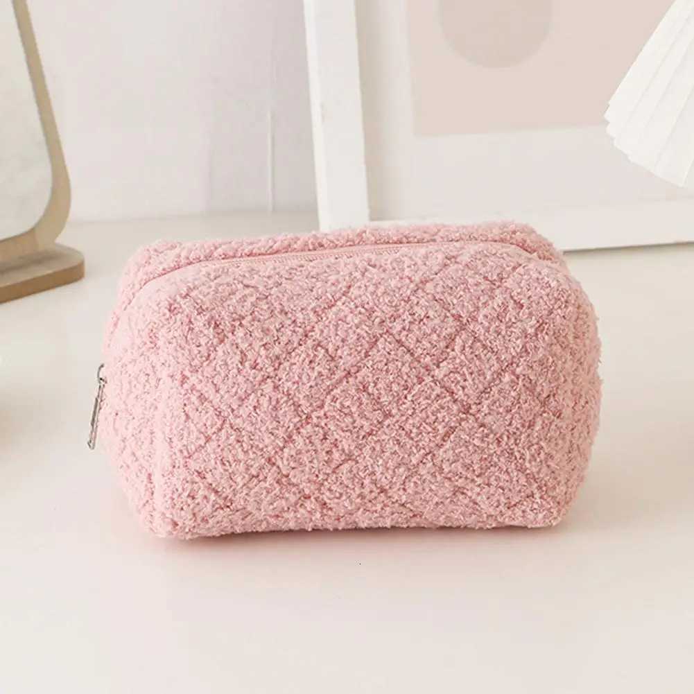 Cute Plush Cosmetic Bag Solid Color Simple Soft Large capacity Makeup Storage Bag Daily Travel Cosmetic BagT251024