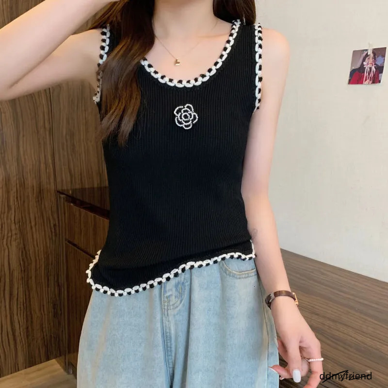 Floral Camisole Sweater - Women's Knitted Tank Top With Rose Accents For Stylish Layering Ddmyfriend