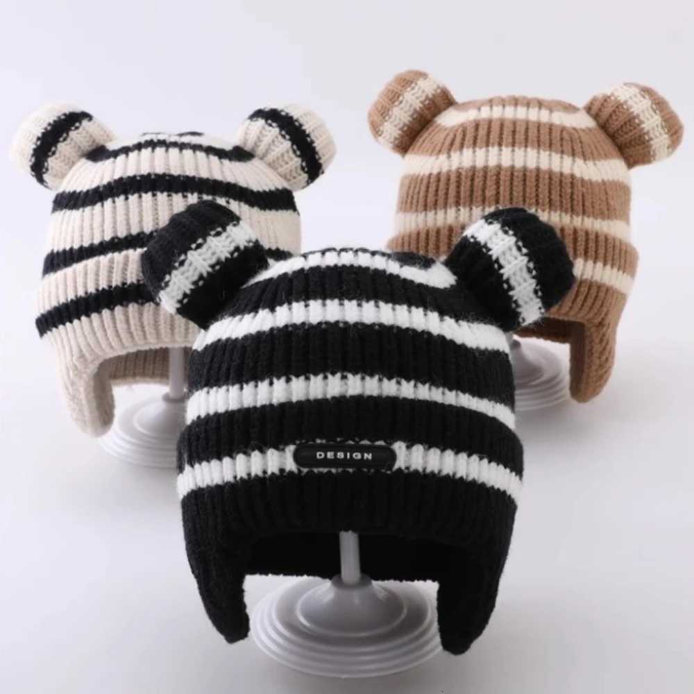 Baby Knitted Hat Winter Cat Stripe Earmuffs Soft Warm Windbreaker Hat Leisure Baby Products Unisex Birthday GiftL251024