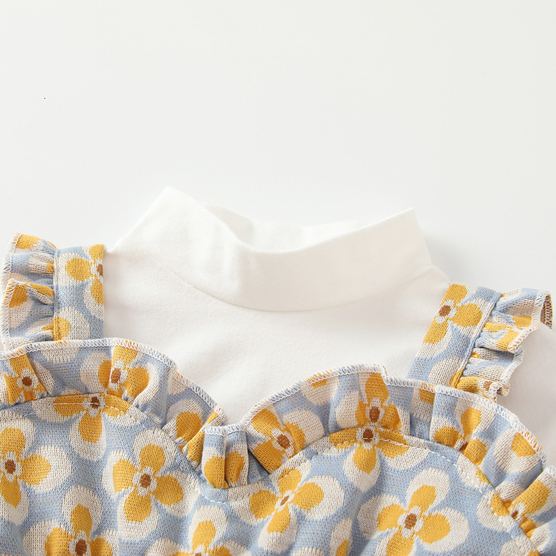Girls' fashion designer clothing autumn and winter children's clothing design yellow flower short sleeved three piece set for children'