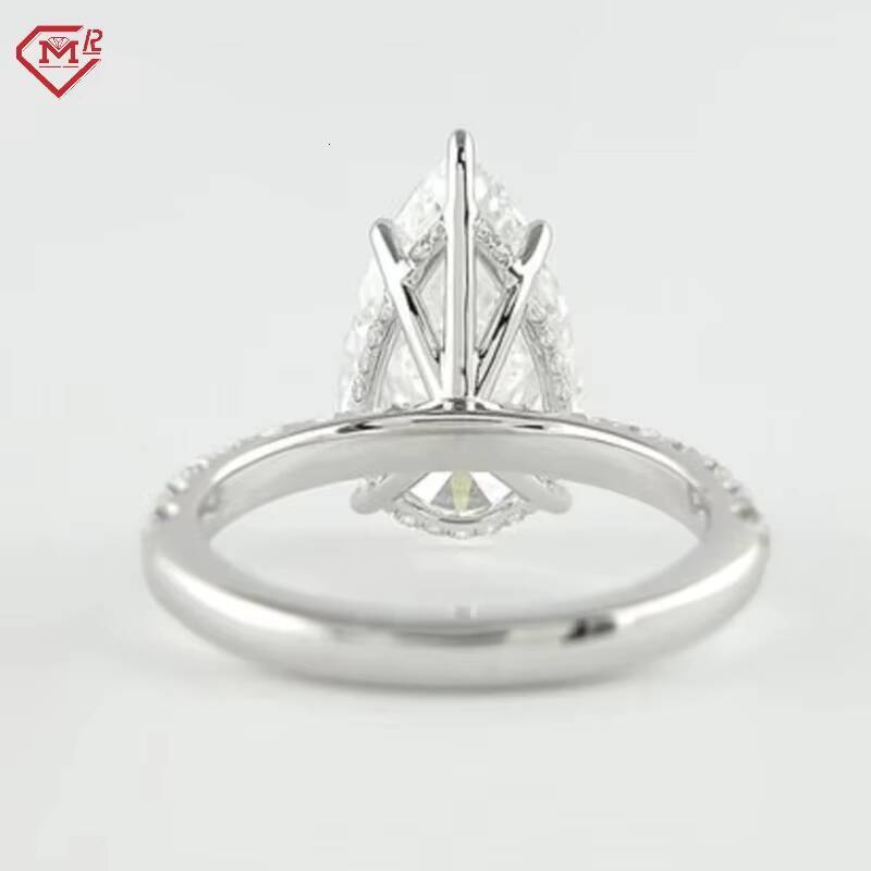 3CT Pear Cut Diamond Engagement Ring Solitaire Hidden Halo Pave 14K White Gold Lab Grown Diamonds Ring