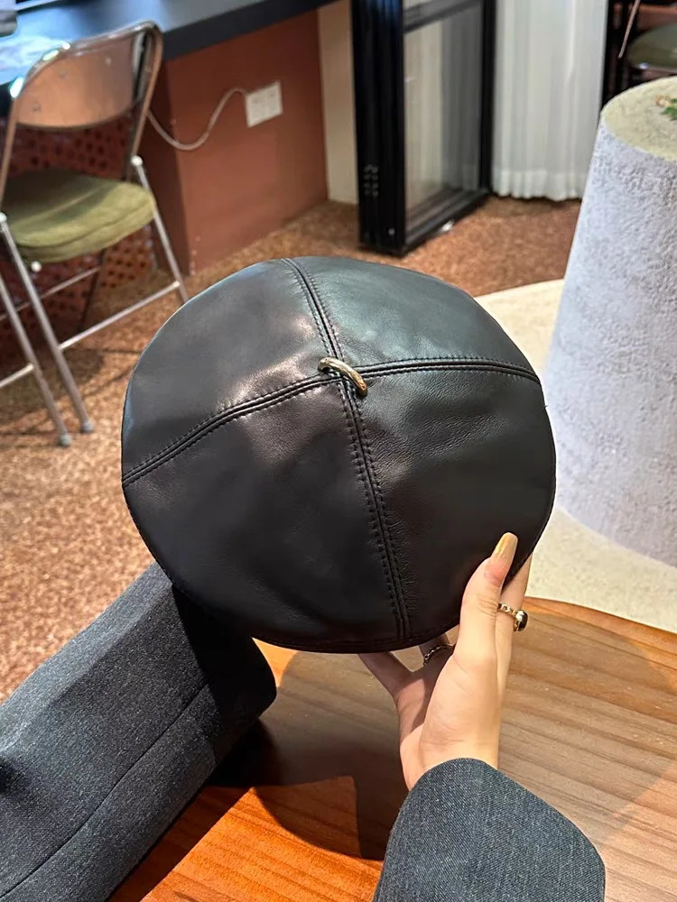 Spring 100 Real Leather Suede Beret Hat Women Fashion European Pumpkin Painter Caps Female GreyCarame Caps for Women 251023