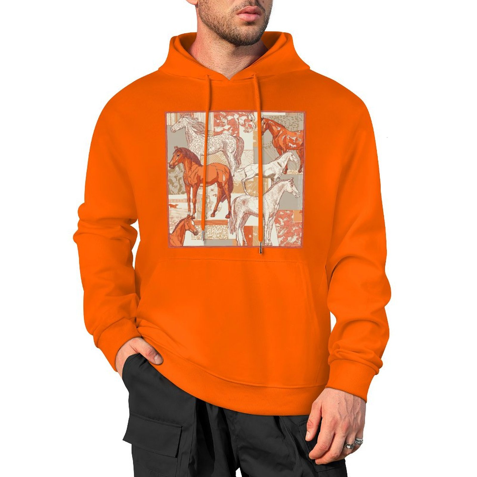 H Designer Fall Winter Hoodie Luxury Horse Print Design Unisex Long Sleeve Streetwear Hip Hop Oversized Fit Hoodie Men's Fashion Apparel H46