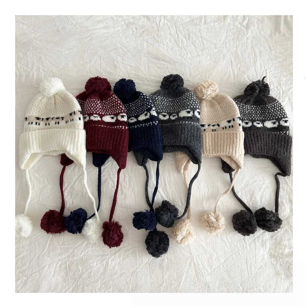 Kids Knit Baby Hat Winter Beanie with Earflaps Pom Poms Warm Autumn Winter Childrens Knitted HeadwearL251024
