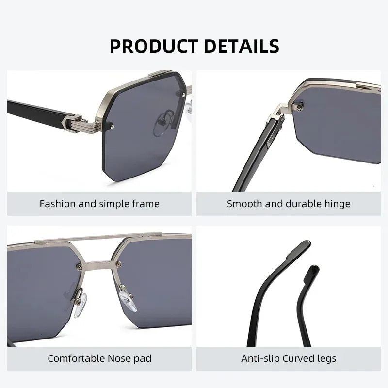 Half Frame Sunglasses Men Women Square Flat Lens Retro Punk Shades UV400 Eyeglasses Mens Driving Eyewear 251023