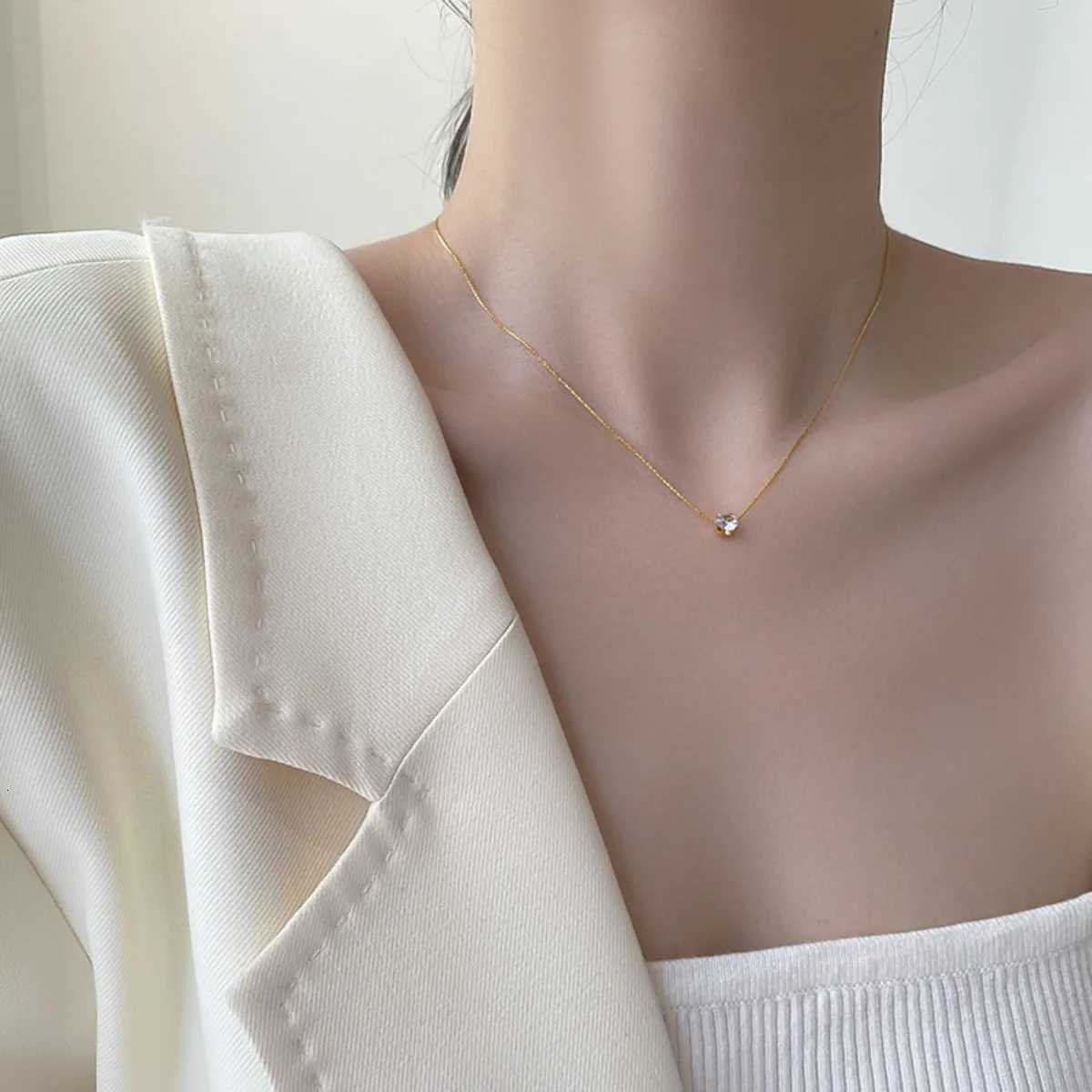 Zircon Pendant Necklaces Stainl Steel Gold Color Necklace Women Minimalism Luxury Style Jewelry Accories Chain BanquetXJ251024