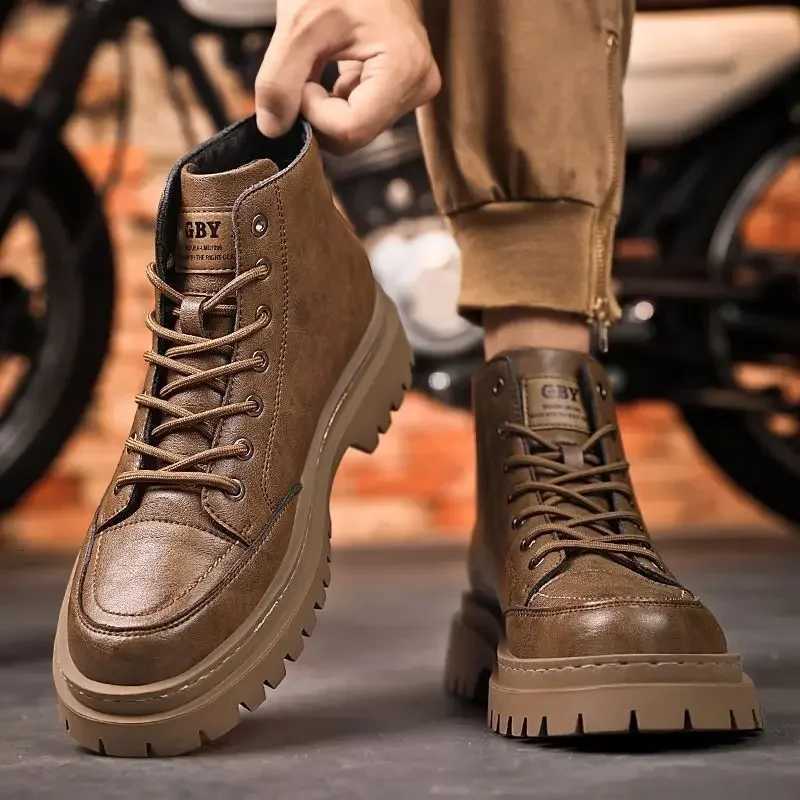 Men Boots Autumn Leather Waterproof Midtop Sports Shoes New Fashion Ankle Boots Casual Outdoor Hiking Boots Shoes Male Sneakers W251024