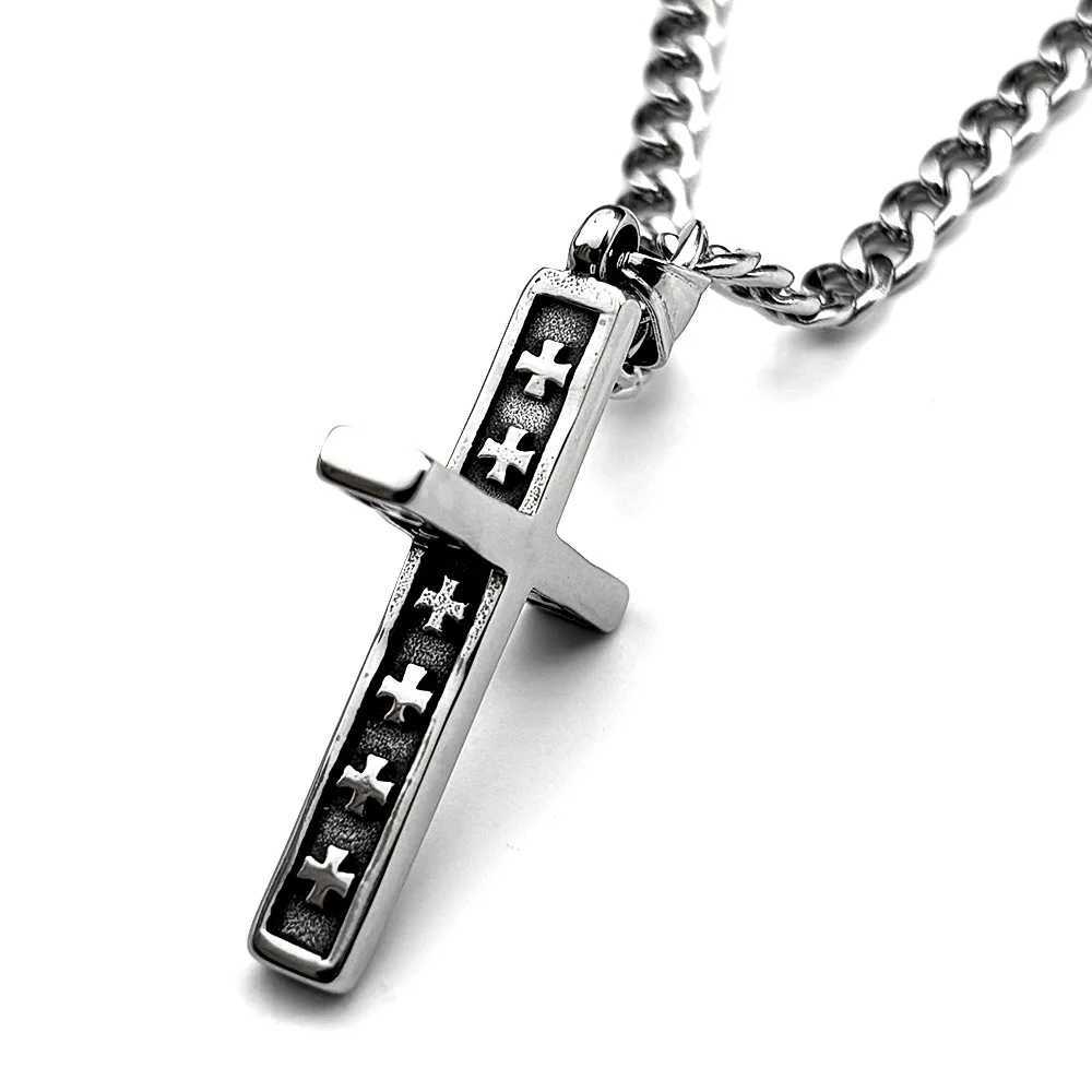 HNSP 316L Stainl Steel 3D Cross Pendant Chain Necklace For Men Religious Jewelry AccoriesXJ251024