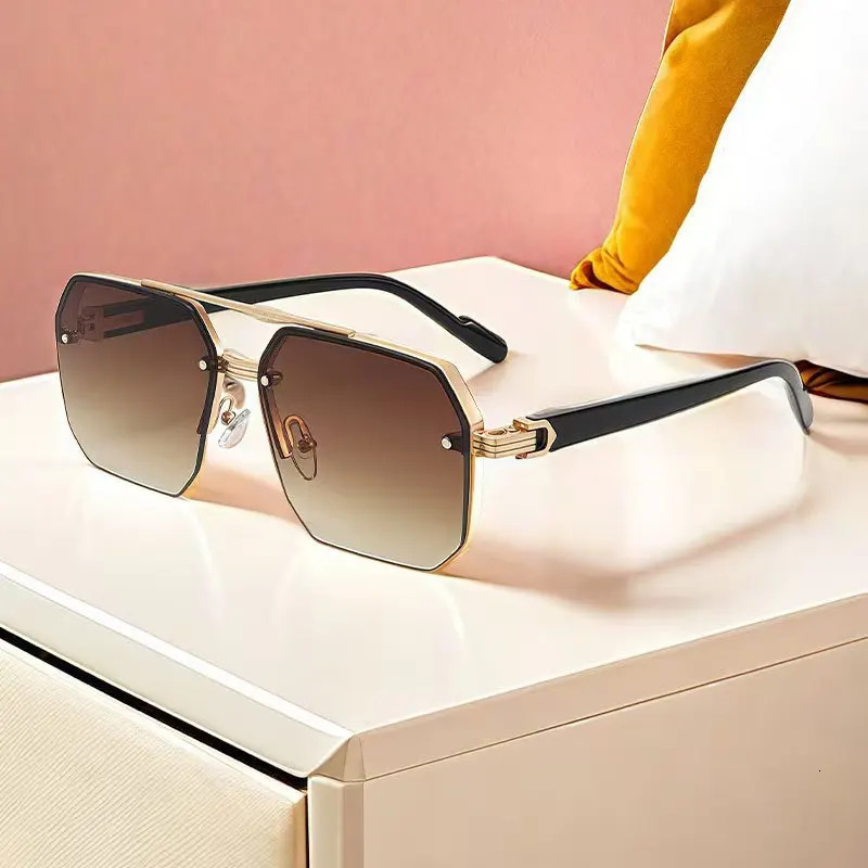 Half Frame Sunglasses Men Women Square Flat Lens Retro Punk Shades UV400 Eyeglasses Mens Driving Eyewear 251023
