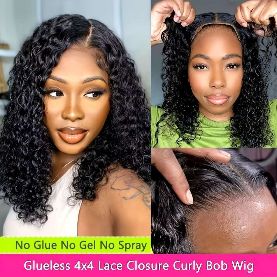 4X4 Lace Front 200 Density HD Transparent Frontal for Women Curly Wave Glueless Wigs Human Pre Plucked with Baby Hair Natural Black