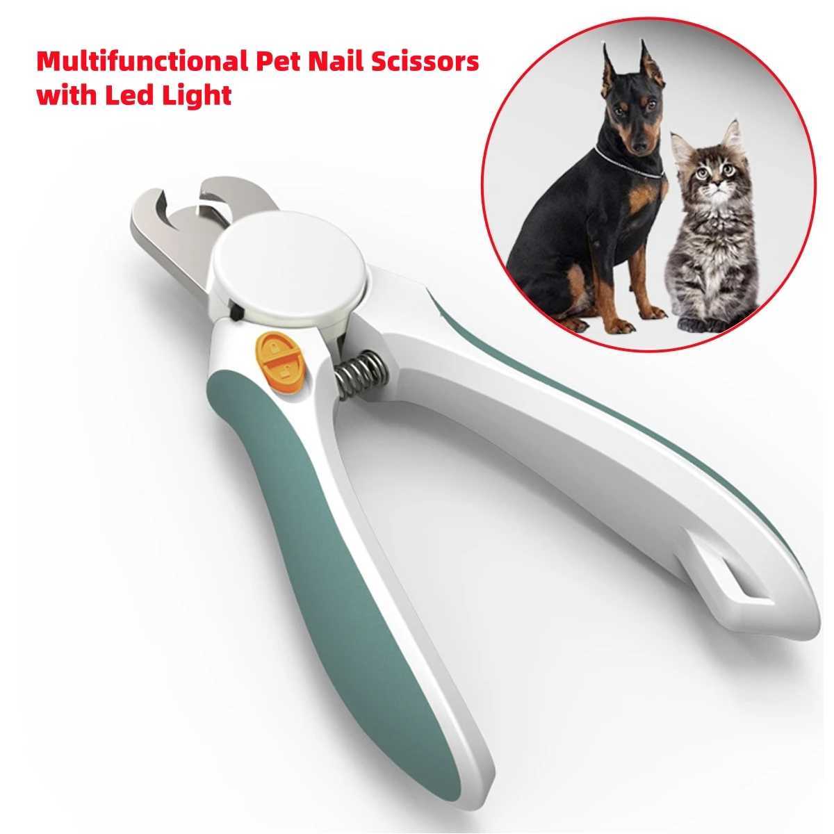 1Pc Pets Double Hole Round Mouth Nail Scissors with Led Light Multifunctional Pet Cats Dogs Nail Scissors Blood Line Prevention Z20251024