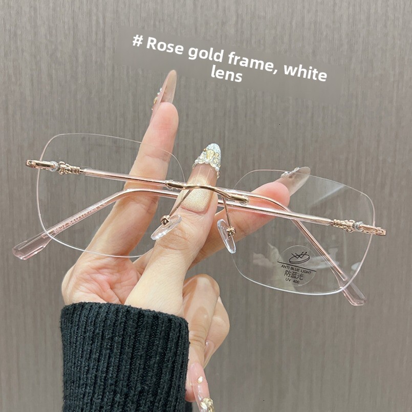 Pure Desire Rimless Prescription Glasses for Women, Customizable Prescription, Large Frame, Face Slimming, High-End Feel, Borderless Gold Wire Eyeglas