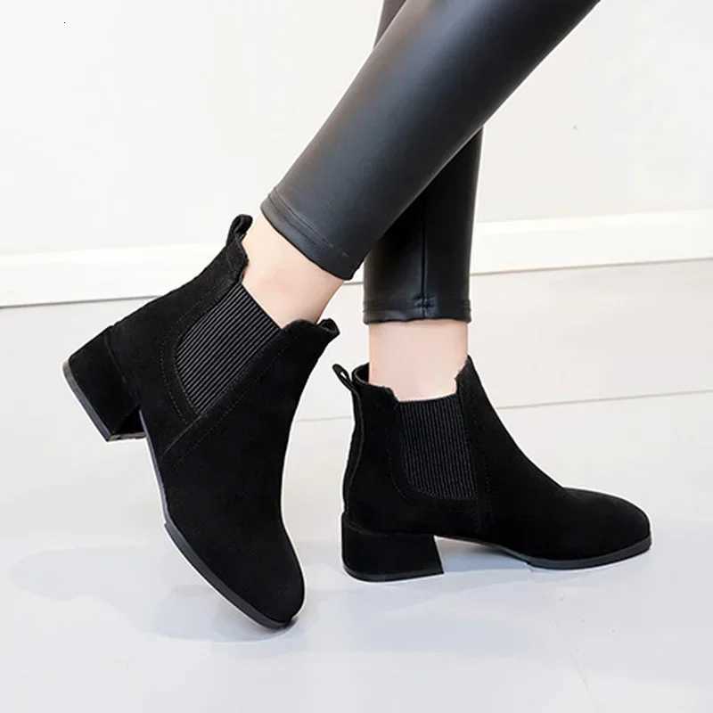 Women Ankle Boots Autumn Winter Boots Slipon Round Toe 35cm Square Heel Solid Casual Black Camel Booties Size 3543 W251024