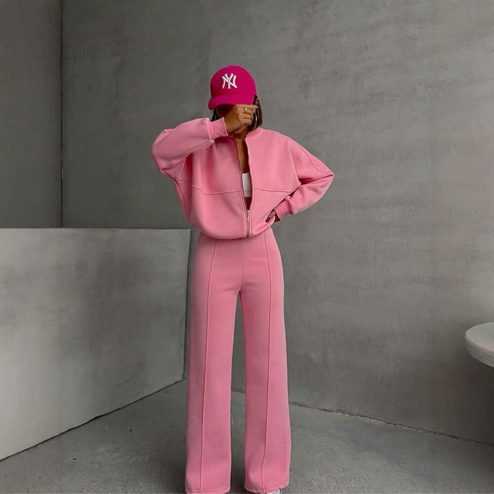 Casual American Autumn Winter Cardigan Sports Women's Fashion Street Style Long Sleeve Jacket and Pants Two-Piece Set