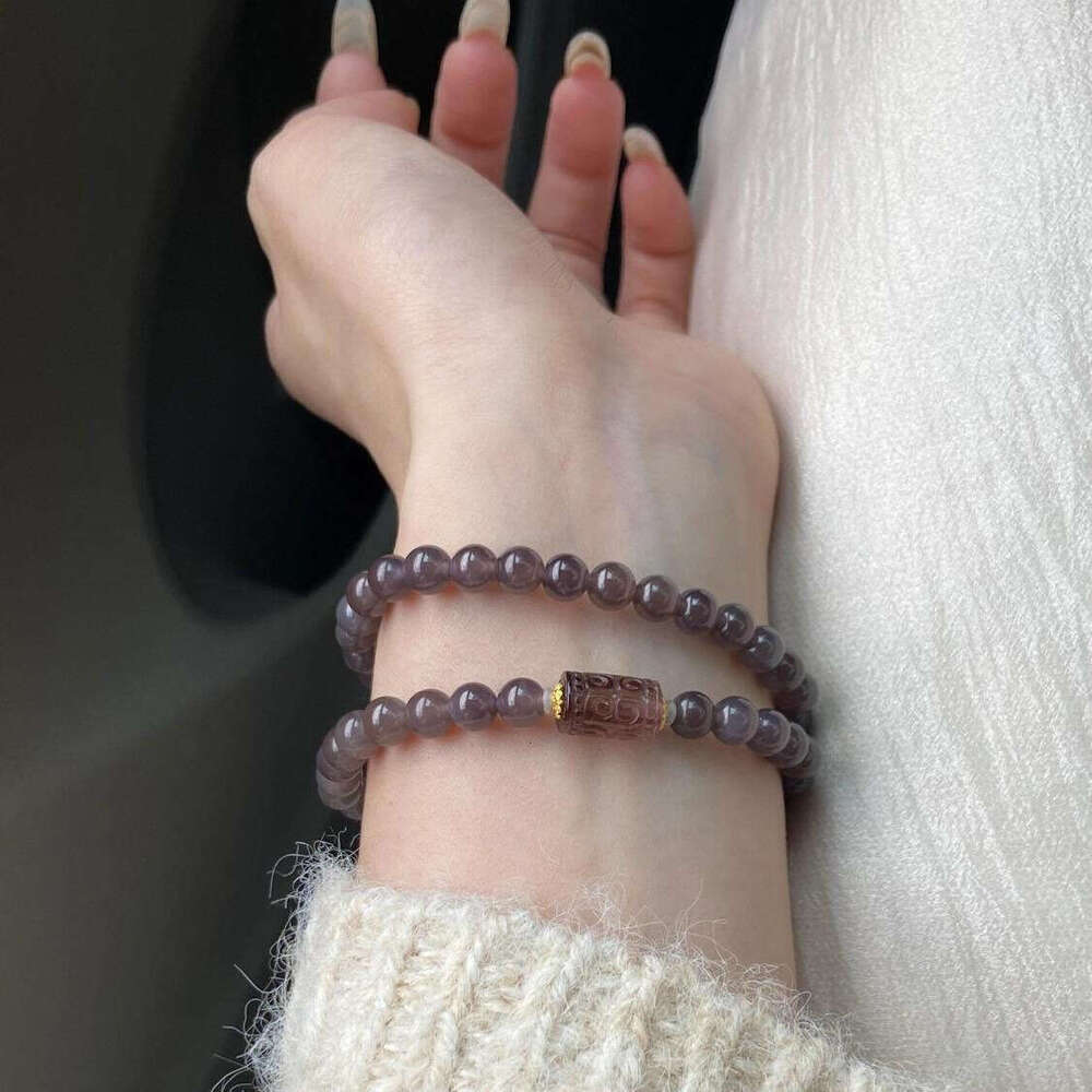 Strawberry Quartz Cylinder Gray Agate Smoky Purple Double Circle Women Fashionable Elegant Versatile High-end Bracelet Gift for Girlfriend