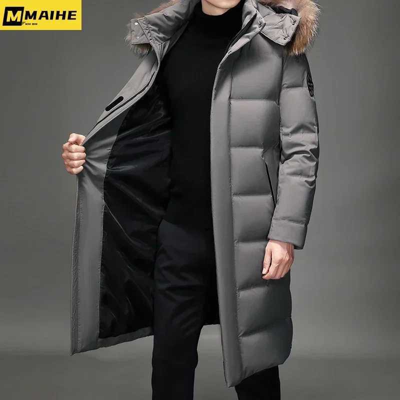 Mens Thickened Down Jacket 30 Winter Warm Down Coat 2024 New Men Fashion Long White Duck Hooded Down Parkas Plus Size 5XL Z251024