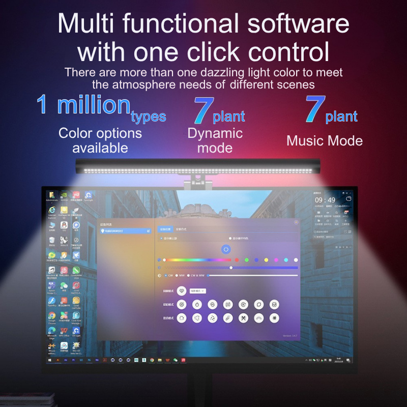 RGBIC Monitor Hanging Light, 40cm Screen-Sync Ambient Lamp with APP/Controller, 5V USB Powered PC+ABS+Aluminum Gaming Light Bar154---DX23014-3