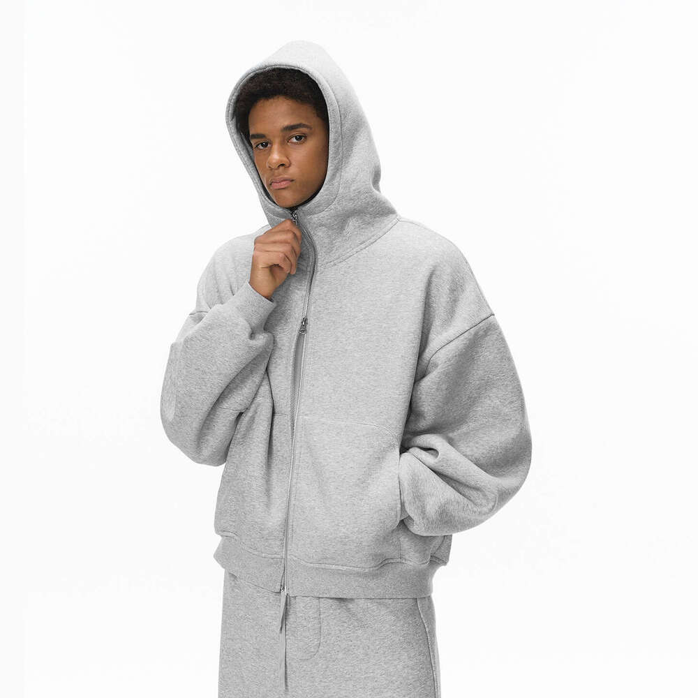 Men's Clothing | Curved Sleeve Boxy 2026 Autumn Winter New Eggshell Zipper Jacket Fleece Hoodie