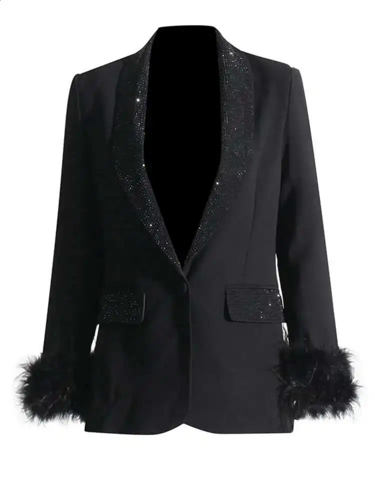 ZMEENNA Summer Sequins Diamond Burr Patchwork Solid Color Singlebutton Elegant Fashion Womens Blazer XF1980 251023