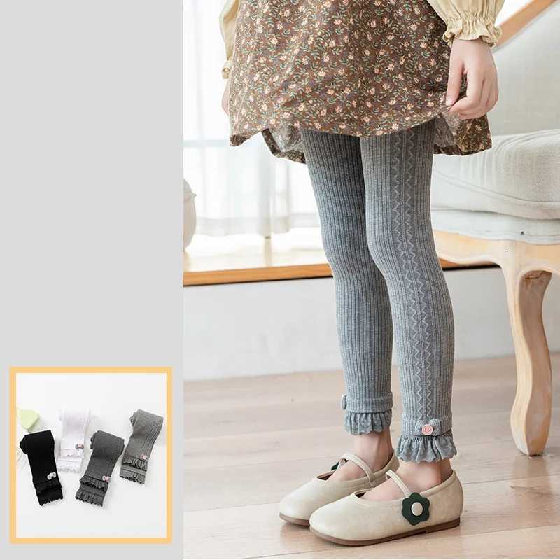 Childrens Girls Knitted Leggings Spring Autumn High Waist Pantyhose Cotton Soft Kids Ninth Pants With Lace Princess Tights NewT251024