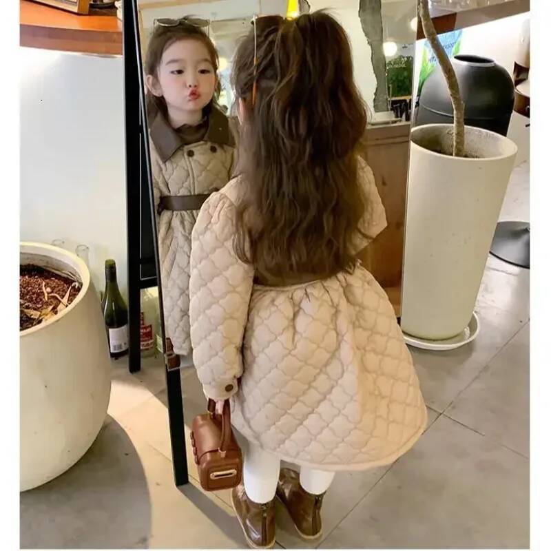 Children's Coats Girls' Cotton-padded PU Leather Clip Cotton Padded Medium Long Winter Coat Clothes for Girls ddmyshoesvip