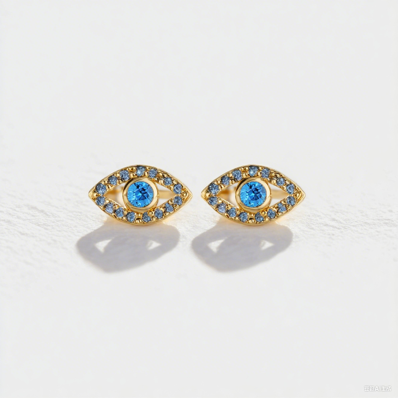 Luxury earrings 18K gold plated S999 sterling silver Devil's Eye earrings with blue diamond inlaid sparkling diamond geometric ring earrings Desi
