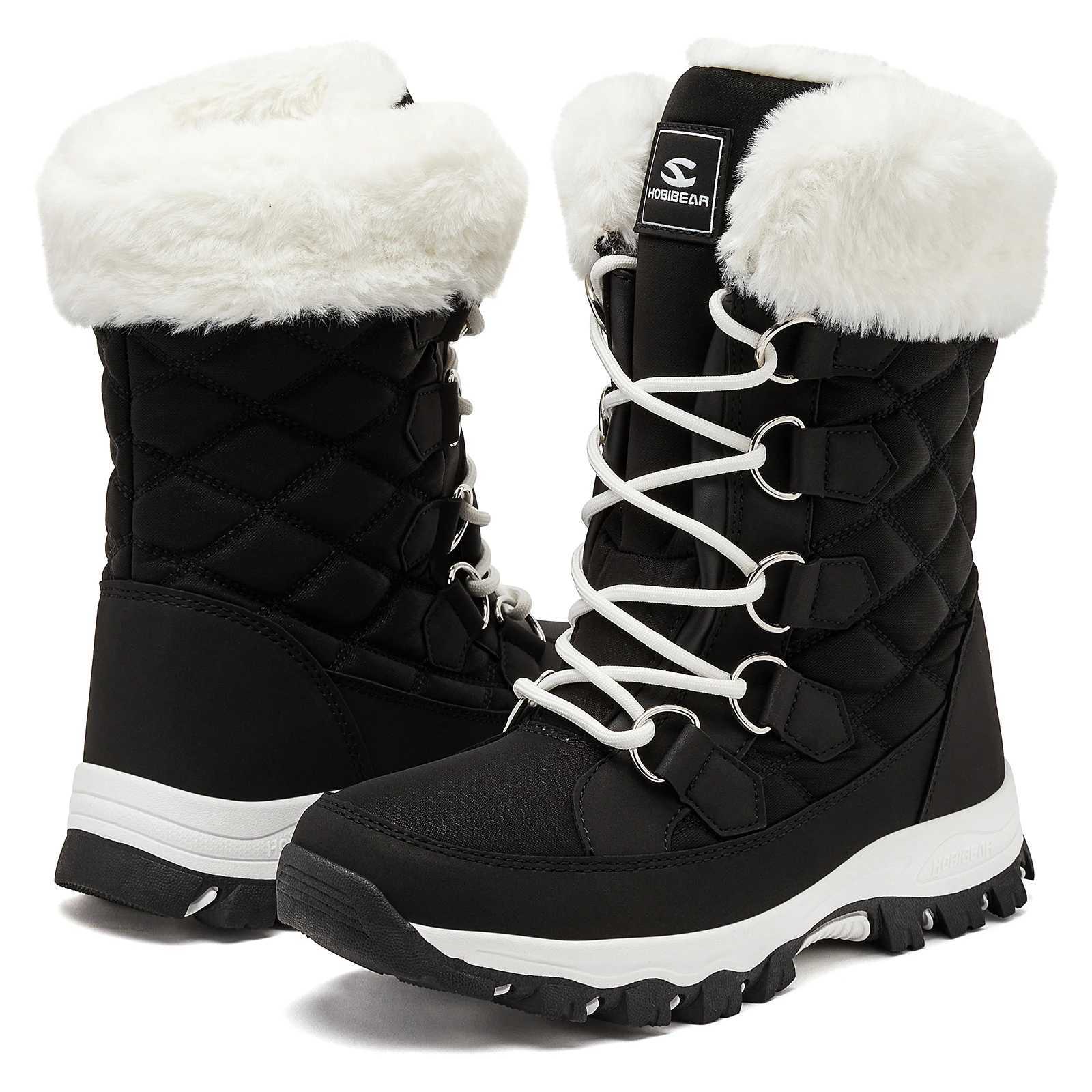 HOBIBEAR Winter Snow Boots Womens Non Slip Outdoor Waterproof Mid Calf Boots with Warm Faux Fur Lined Fashion Shoes W251024