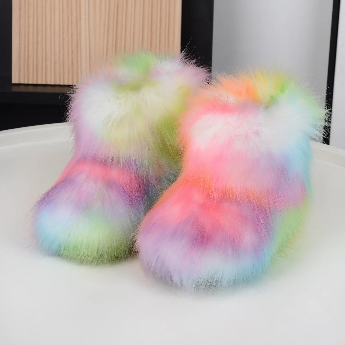 Winter Kids Boots Faux Fur Toddler Girl Boots Fashion Colorful Fur Children Ankle Snow Boots Warm Shoes Girls Christmas 251018
