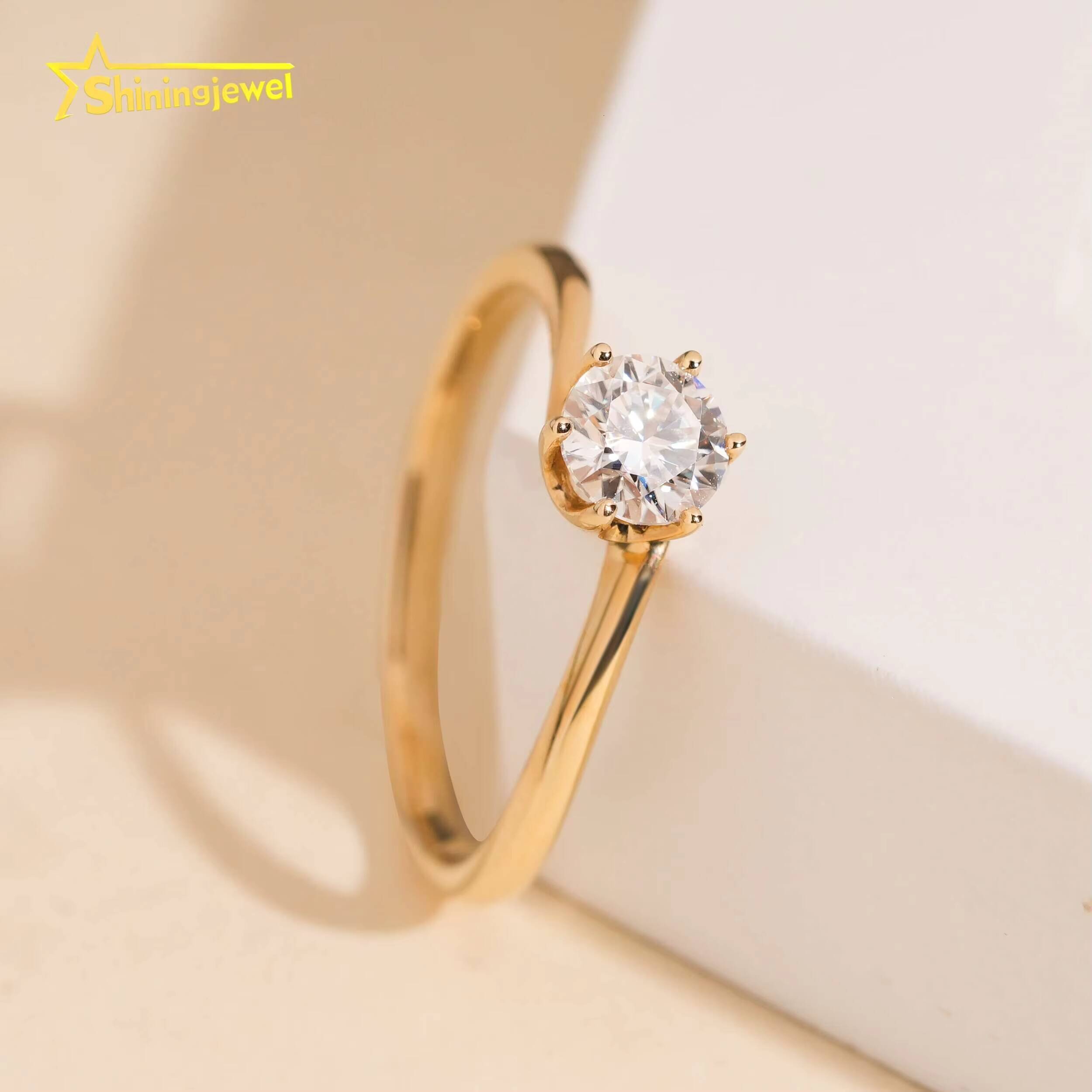 14K Solid Gold Women Ring Halo Rings Round Brilliant Cut Moissanite Engagement Rings for Women Pass Diamond Tester