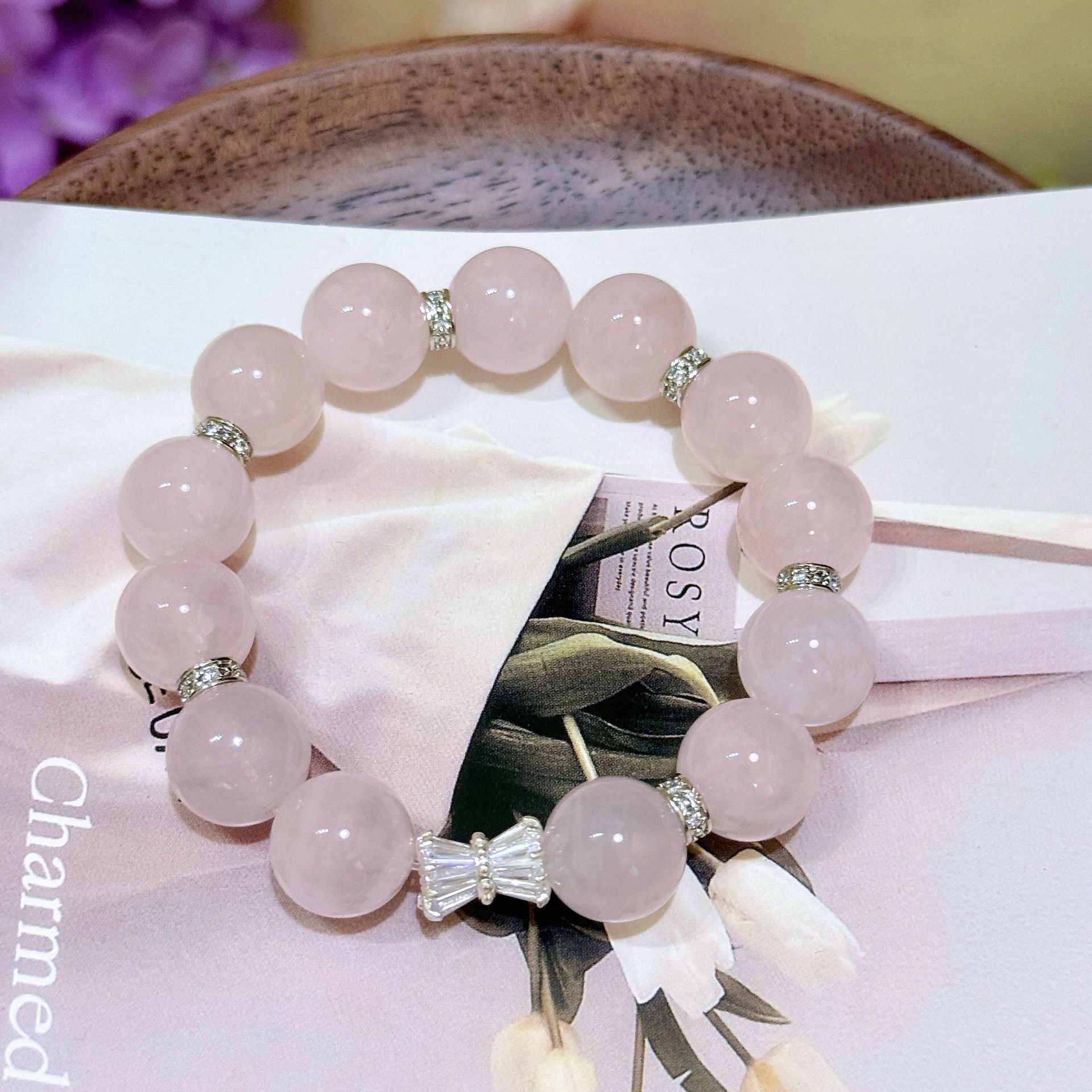 Luxury Crystal Wristband with Genuine Manganese Stone Chic Minimalist Jewelry Accessory