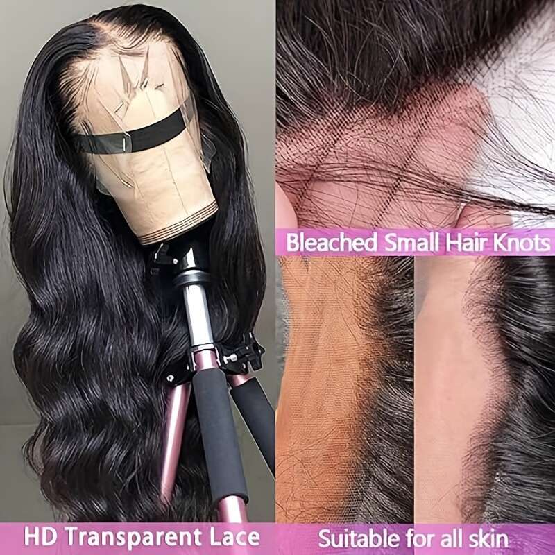 TIMOPOL Human 13x4 HD Wig 200% Density Glueless Lace Front Wigs With Baby Hair Natural Black