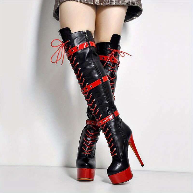 Stiletto Heel Color Blocked Knee High Boots