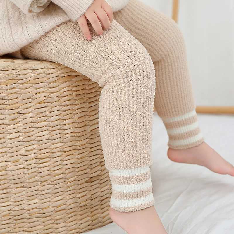 Toddler Winter Tights Children Girls Boy Thermal Velvet Thick Pants Kids Warm Cute Coral Fleece Stripe Leggings Baby AccessoriesT251024