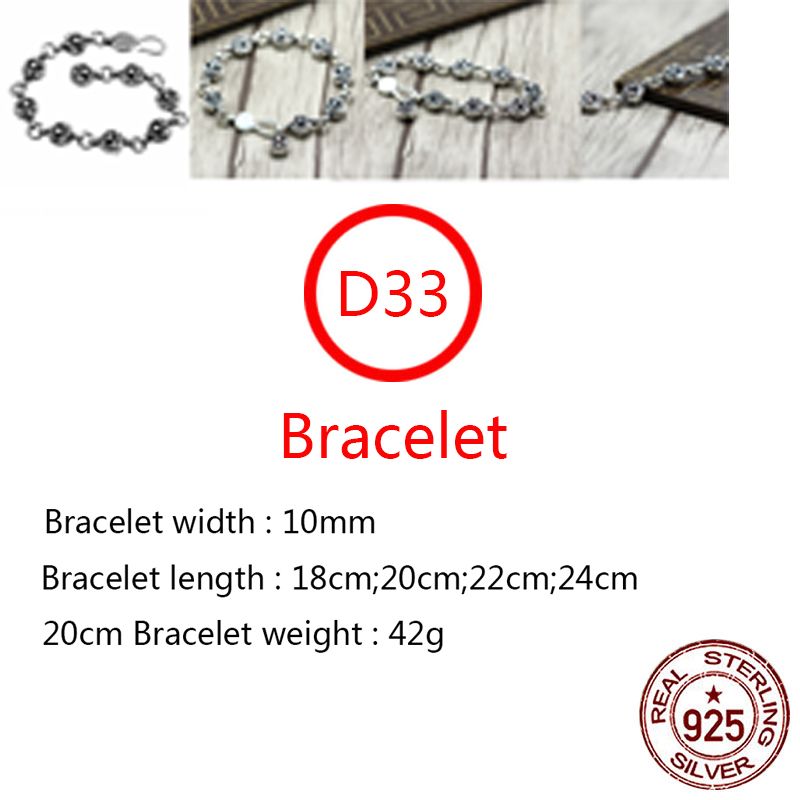 D33 S925 Sterling Silver Bracelet Punk Hip Hop Style Personalized Classic Jewelry Ball Cross Flower Shape Gift for Lovers new