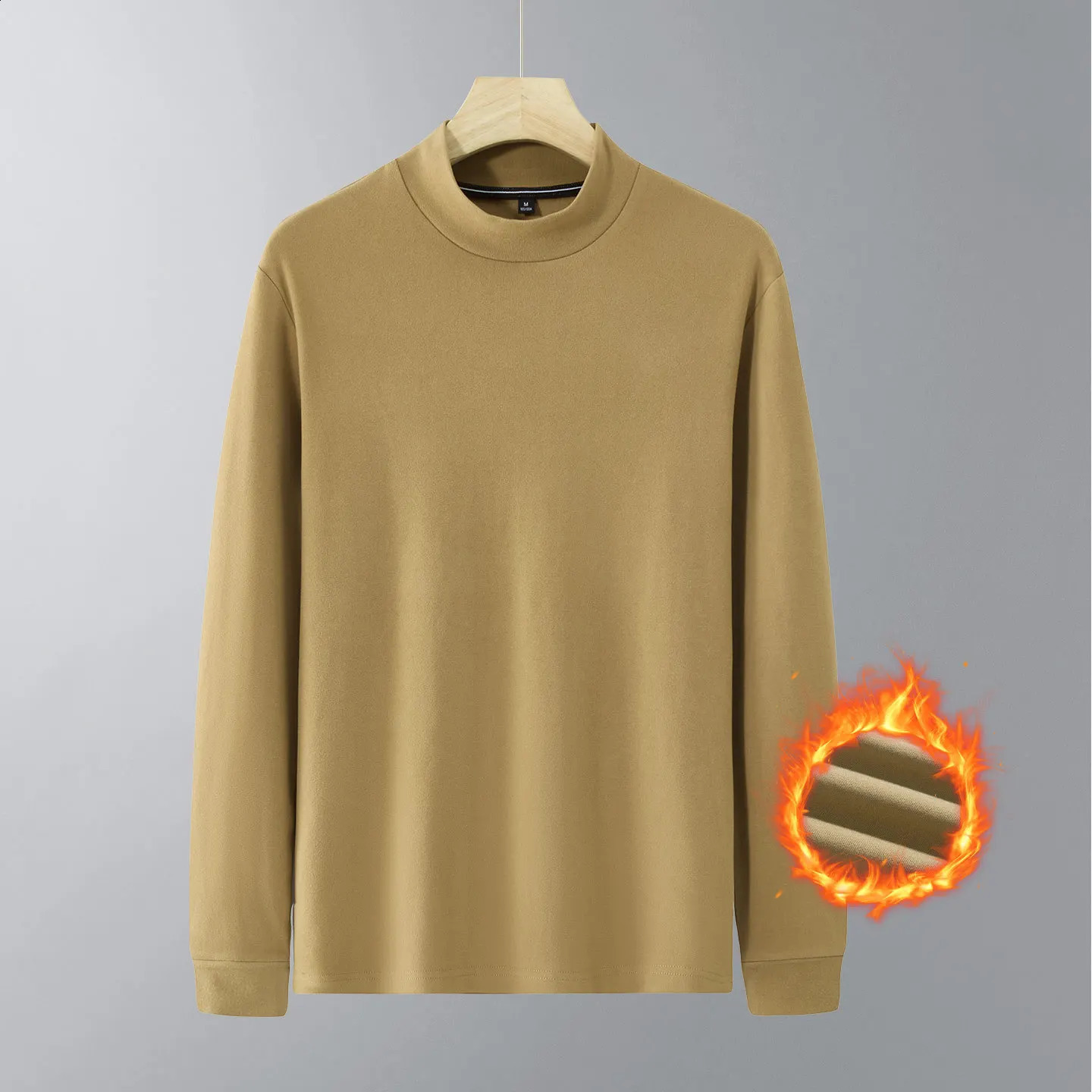 Autumn Mens Tshirt Plus Size Half Turtleneck Collar Long Sleeve Velvet Bottoming Shirt Warm Men Thermal Underwear Winter 251018