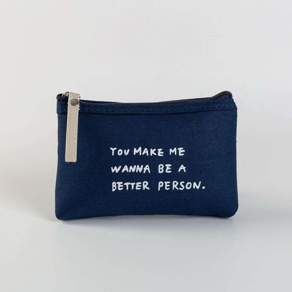 Solid Color Letter Canvas Makeup Bag Multifunctional Fabric Zipper Clutch Student Coin ID Phone Pouch