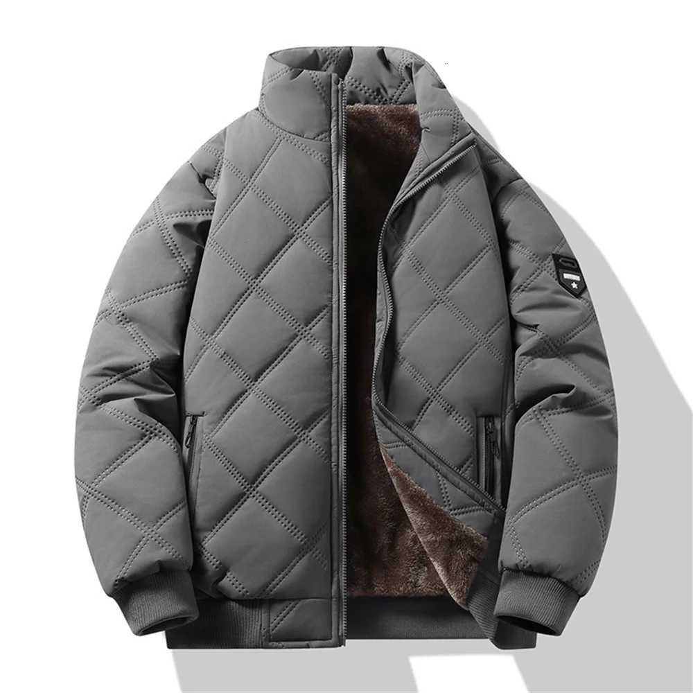 New Windproof Thermal Diamond Quilted Cotton Jacket Men Winter Mens FleeceLined Thickened Cuff Design StandUp Collar Jackets Z251024