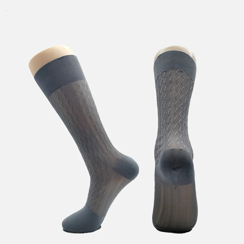 5 Pairs High Quality Silk Socks Large Retro Stockings Fashion Jacquard Wave Long Business Dress Sheer Socks for Men 251023