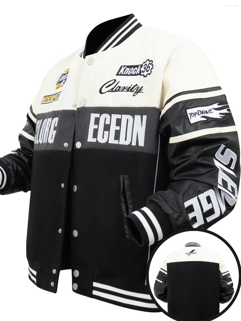 Men's Jackets Casual Baseball Jacket Motorcycle Style Embroidered Letters Button Design Long Sleeve PU Leather Patchwork Outerwear