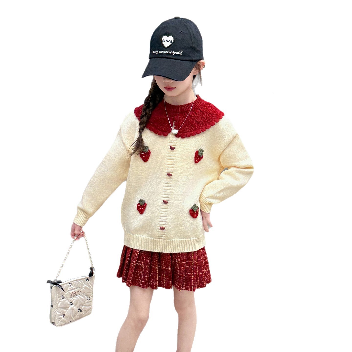 Girl Fashion Designer Knitted Sweater Autumn/Winter New Fashion Children's Fashion Big Girl Sweater Ruffle Skirt Set