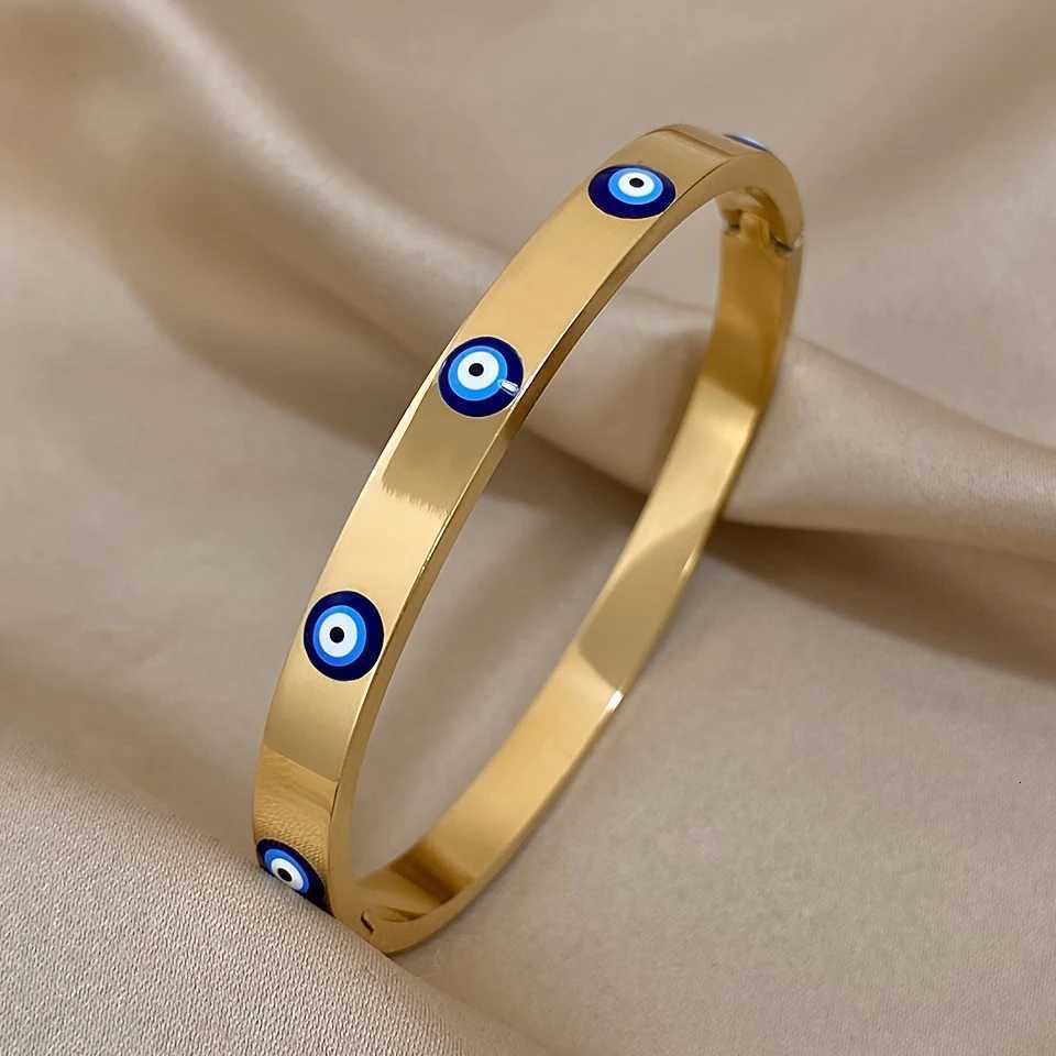 Yupsk Fashion Turkish Evil Eyes Stainless Steel Bracelet Bangle For Women Round Blue Eyes Waterproof Bangles JewelryW251024