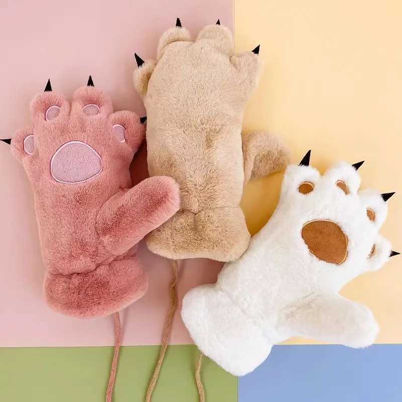 Cute Cat Claw Gloves Winter Girls Student Fur Thickened Animal Claw Warm Big Bear Palm Gloves Female Y251024