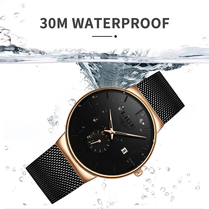 LIGE Ultra Thin Fashion Casual Ladies Watches Elegant Waterproof Business Quartz Watch for Women Gift Auto Calendar Clock 251021