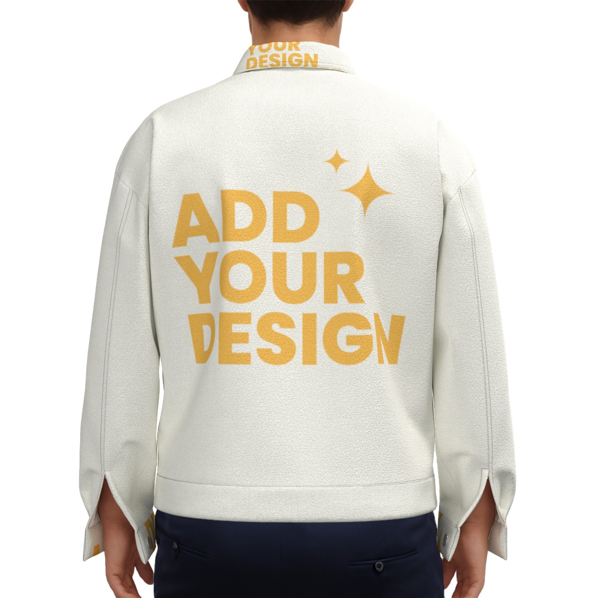 DHgatepod Unisex All-Over Print Canvas Jacket - 245GSM 100% Cotton Stand Collar Coat with Decorative Chest Pockets